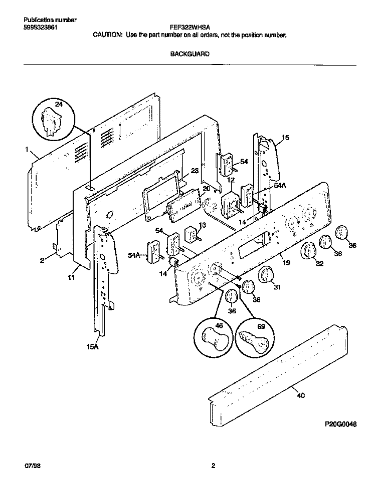 BACKGUARD Diagram and Parts List for FEF322WHSA  Frigidaire Range