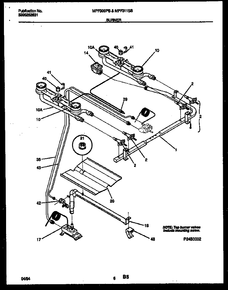 BURNER PARTS Diagram and Parts List for MPF300BPDA  Uni Range