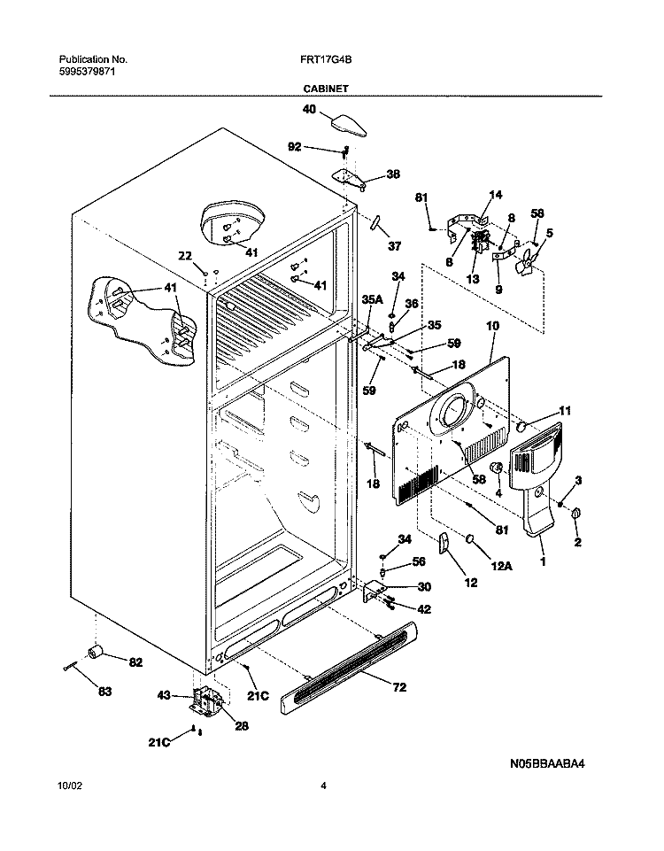 CABINET Diagram and Parts List for FRT17G4BQ1  Frigidaire Refrigerator