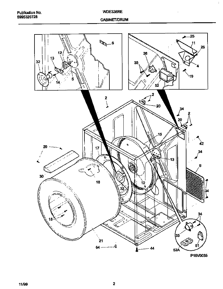P16V0035 DRY CAB, HEATER Diagram and Parts List for WDE336RED1  Frigidaire Dryer