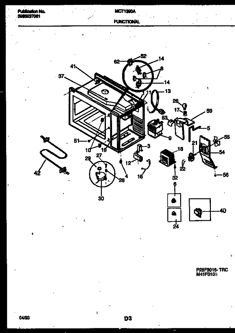 FUNCTIONAL PARTS Diagram and Parts List for MCT1390A1  Frigidaire Microwave