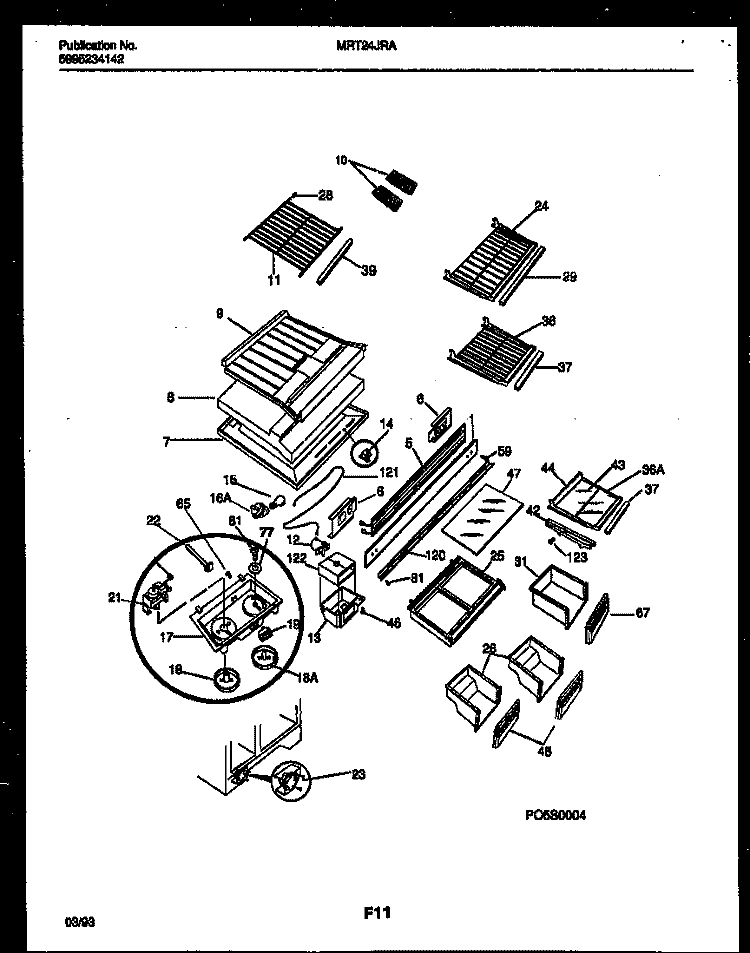 SHELVES AND SUPPORTS Diagram and Parts List for MRT24JRAYO  Frigidaire Refrigerator