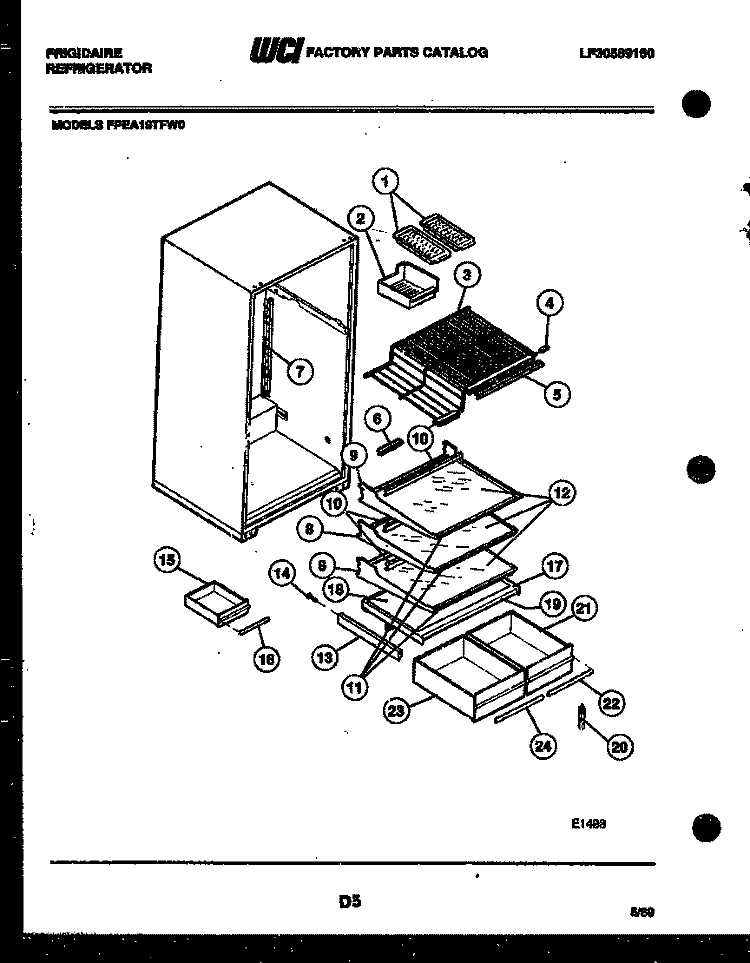 SHELVES AND SUPPORTS Diagram and Parts List for FPE19TFF0  Frigidaire Refrigerator