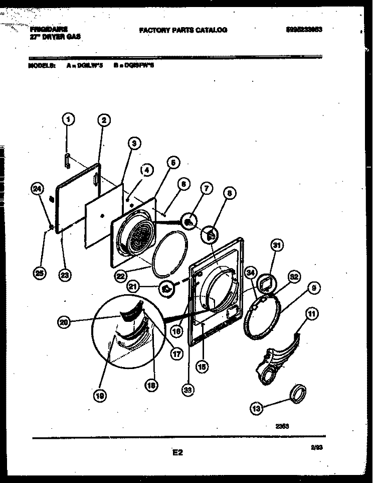 DOOR PARTS Diagram and Parts List for DGILW5  Frigidaire Dryer