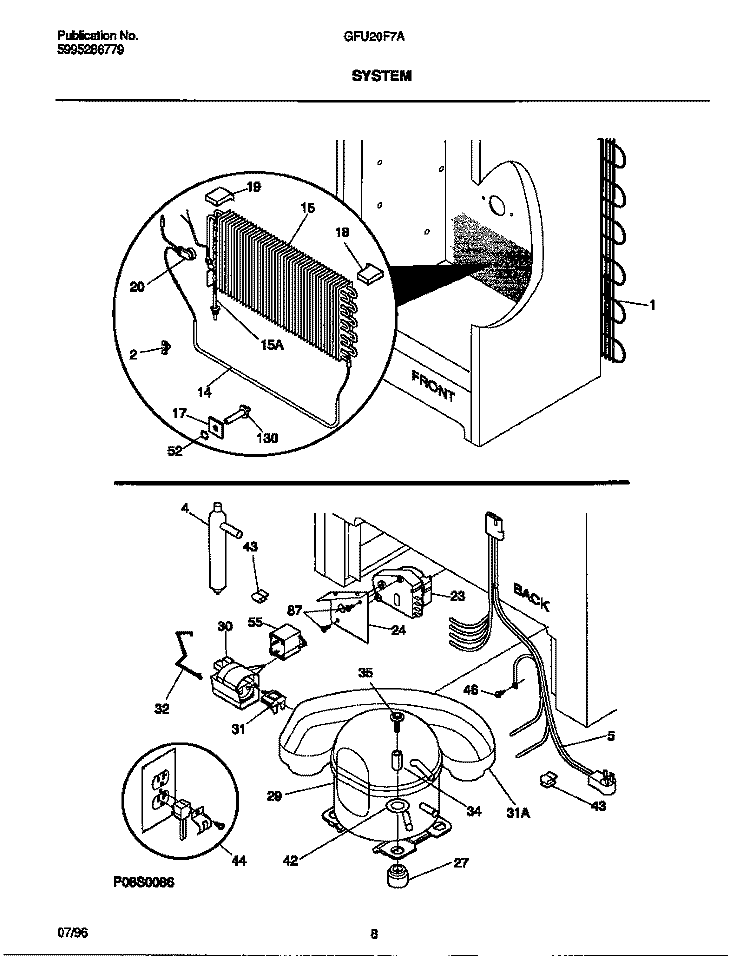SYSTEM Diagram and Parts List for GFU20F7AW7  Gibson Freezer