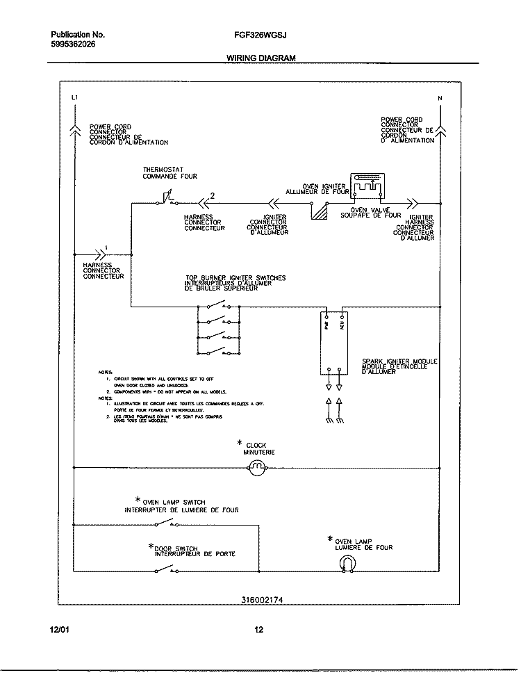 WIRING DIAGRAM Diagram and Parts List for FGF326WGSJ  Frigidaire Range