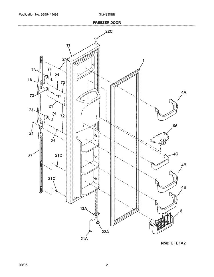 FREEZER DOOR Diagram and Parts List for GLHS38EESB5  Frigidaire Refrigerator
