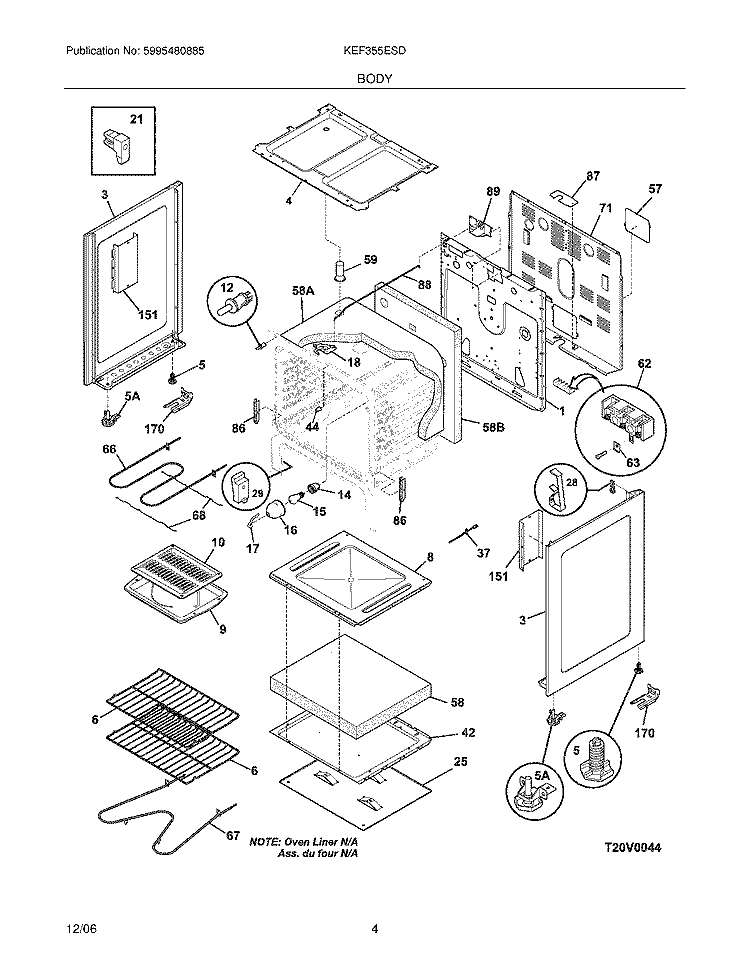 BODY Diagram and Parts List for KEF355ESD  Kelvinator Range