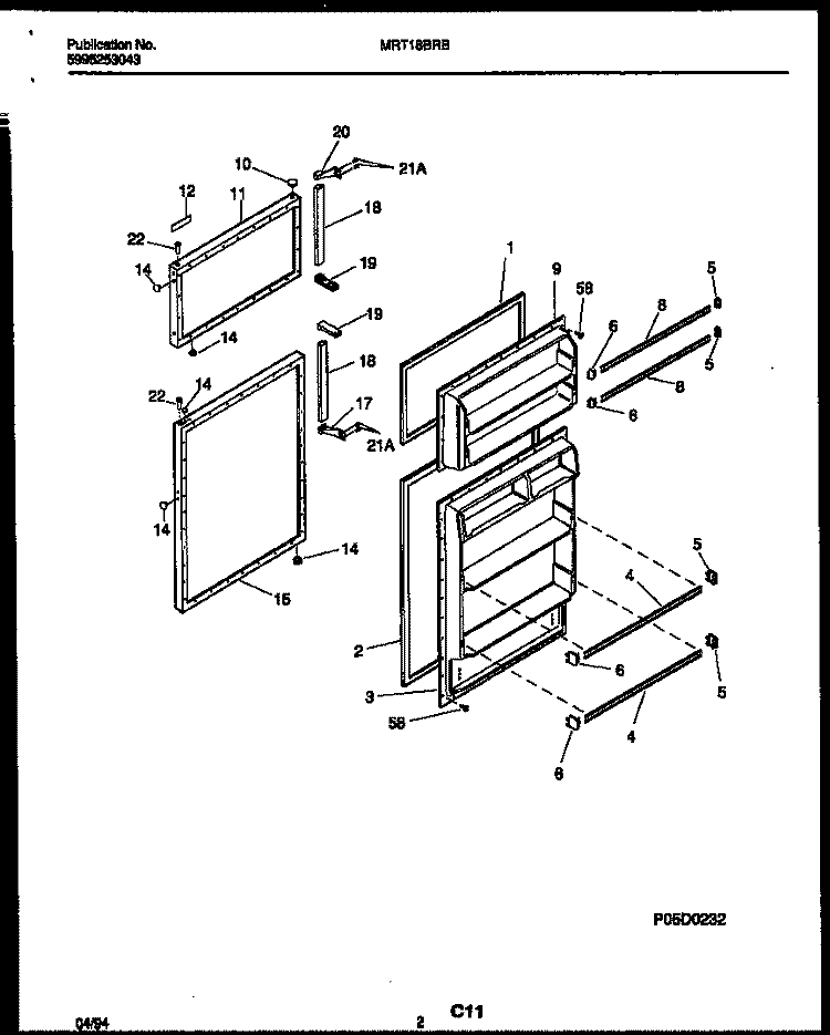 DOOR PARTS Diagram and Parts List for MRT18BRBW0  Frigidaire Refrigerator