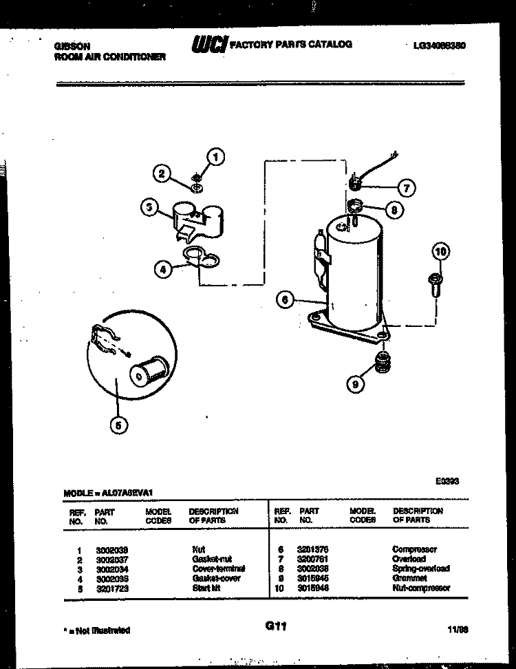 COMPRESSOR PARTS Diagram and Parts List for AL07A6EVA1  Gibson Air Conditioner