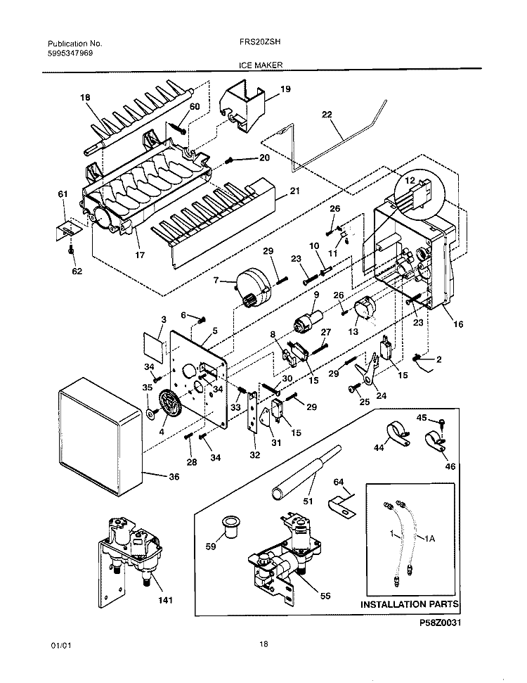 ICE MAKER Diagram and Parts List for FRS20ZSHB4  Frigidaire Refrigerator