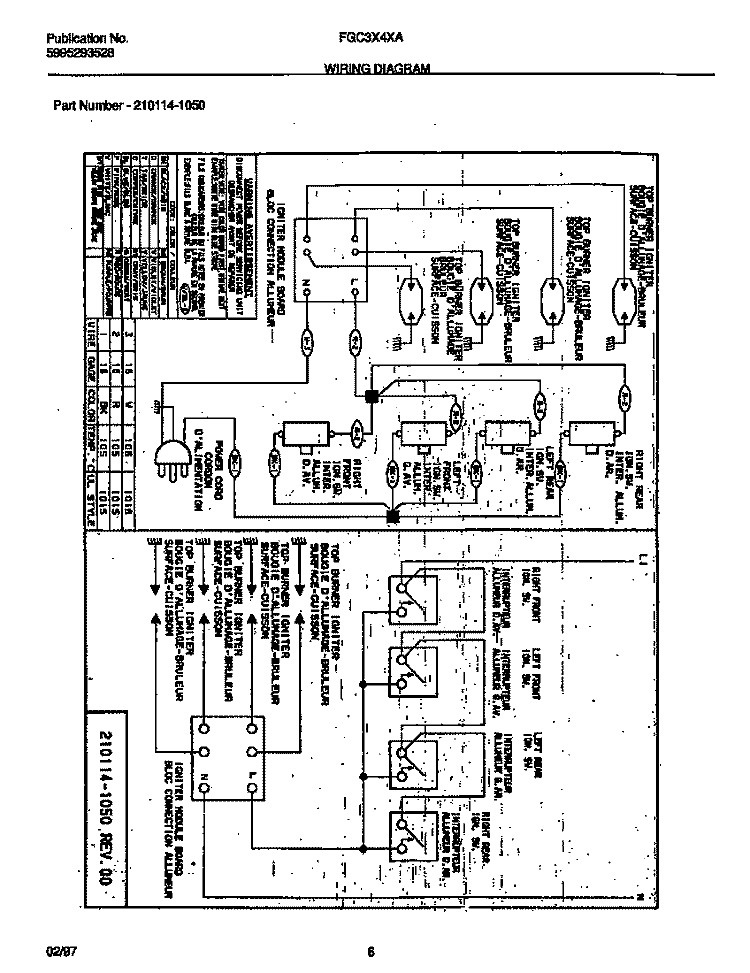 WIRING DIAGRAM Diagram and Parts List for FGC3X4XADC  Frigidaire Cooktop