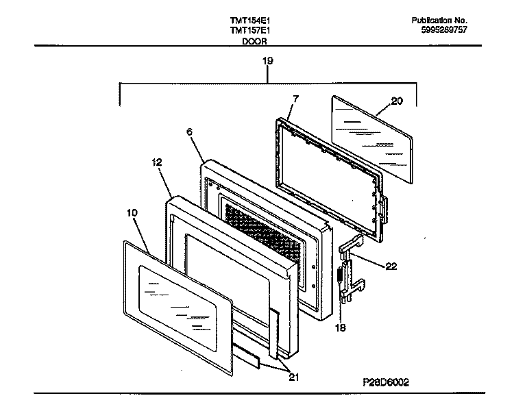 DOOR Diagram and Parts List for TMT157E1W0  Tappan Microwave