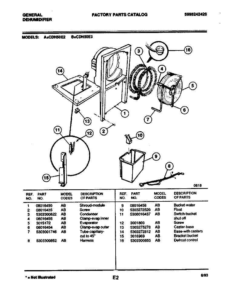 CONDENSER Diagram and Parts List for CDH50E2  Frigidaire Dehumidifier