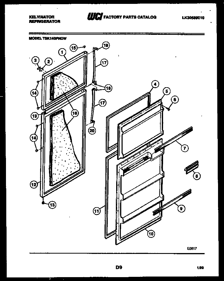 DOOR PARTS Diagram and Parts List for TSI206EN1F  Kelvinator Refrigerator
