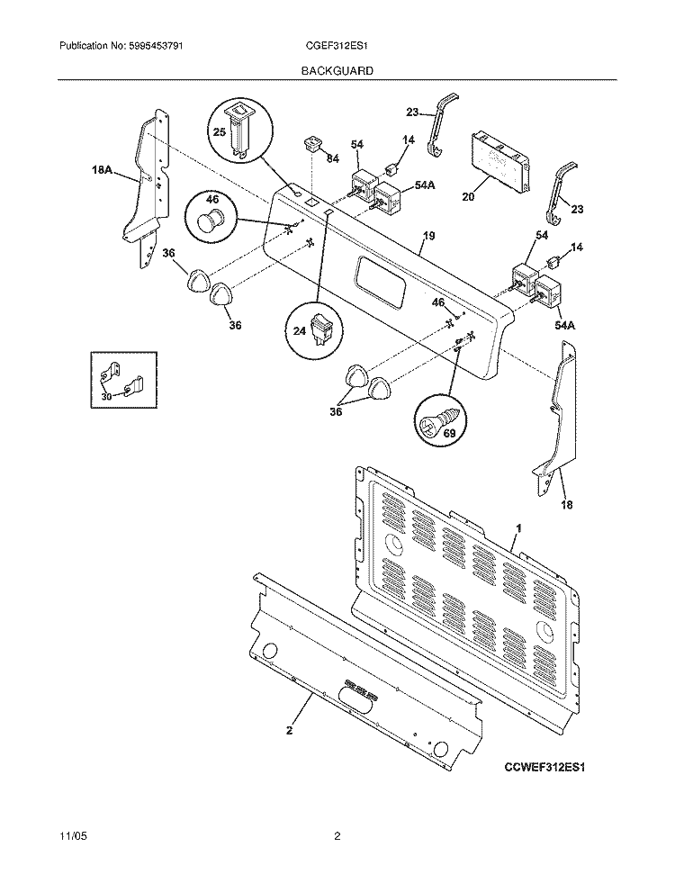 BACKGUARD Diagram and Parts List for CGEF312ES1  Gibson Range