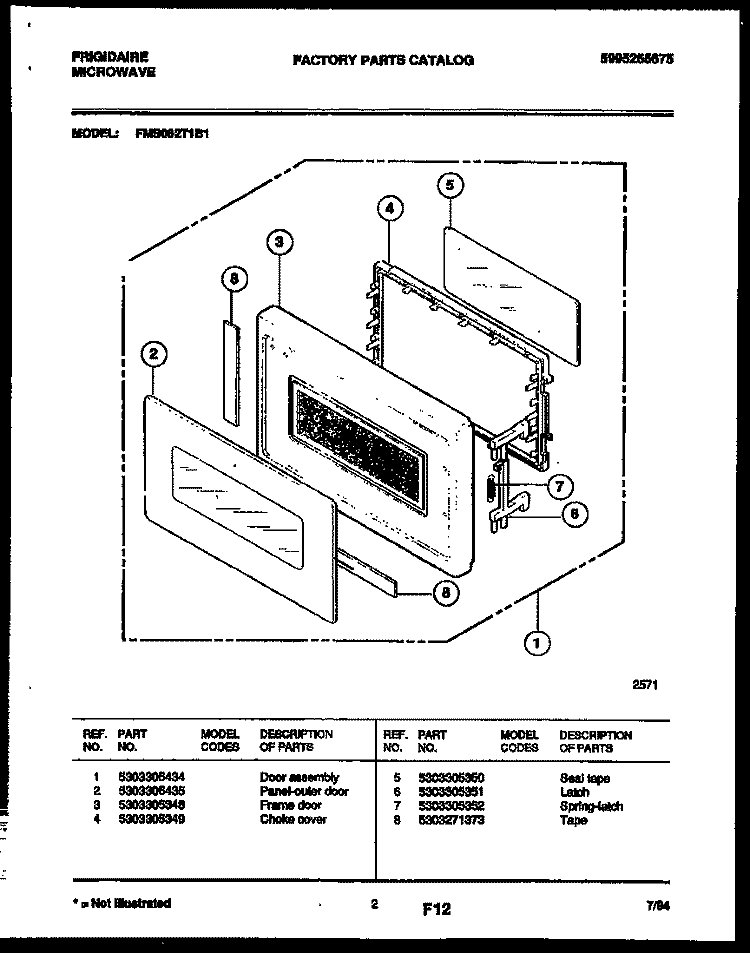 DOOR PARTS Diagram and Parts List for FMS062T1B1  Frigidaire Microwave