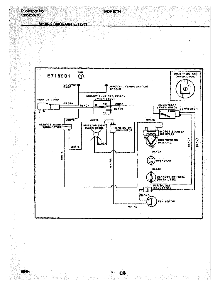 WIRING DIAGRAM Diagram and Parts List for MDH40TN1  Frigidaire Dehumidifier