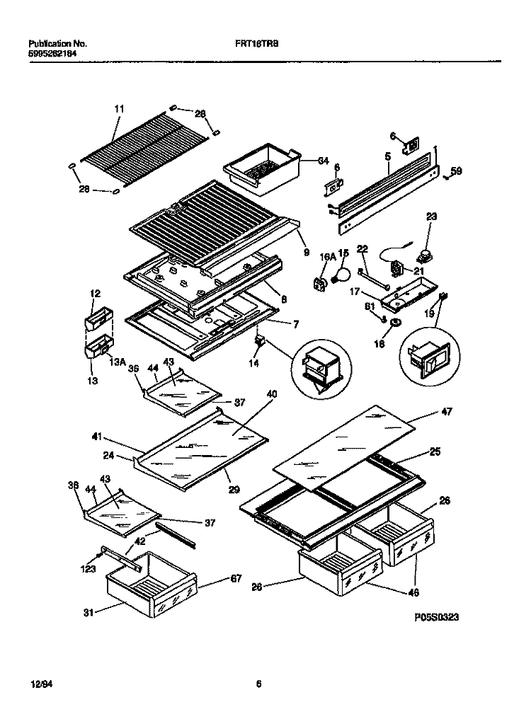 SHELVES, DIVIDERS Diagram and Parts List for FRT18TRBD1  Frigidaire Refrigerator