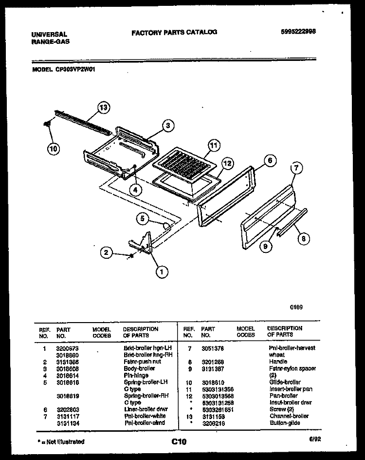 BROILER PARTS Diagram and Parts List for CP303VP2J01  Uni Range