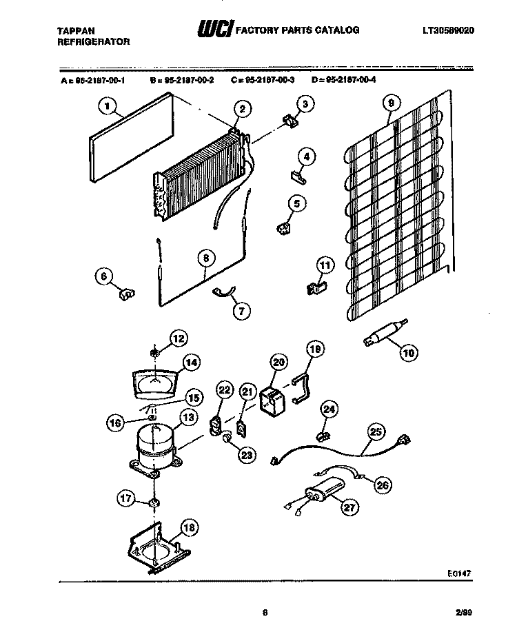 UNIT Diagram and Parts List for 95-2187-00-4  Tappan Refrigerator