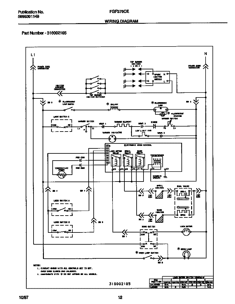 WIRING DIAGRAM Diagram and Parts List for FGF376CETF  Frigidaire Range