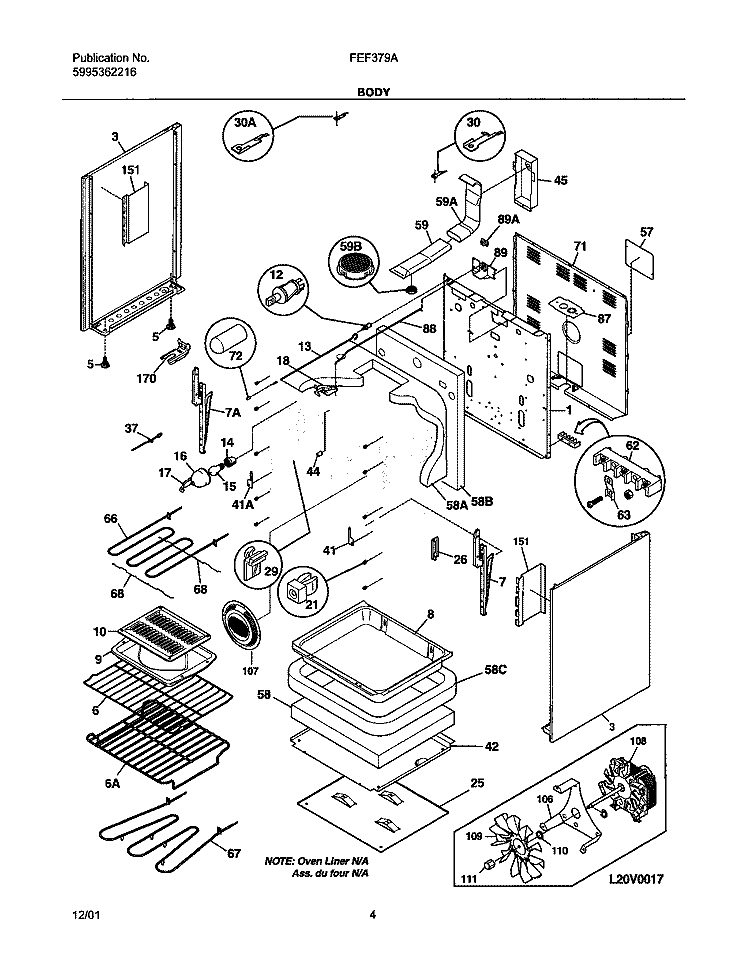 BODY Diagram and Parts List for FEF379ACD  Frigidaire Range