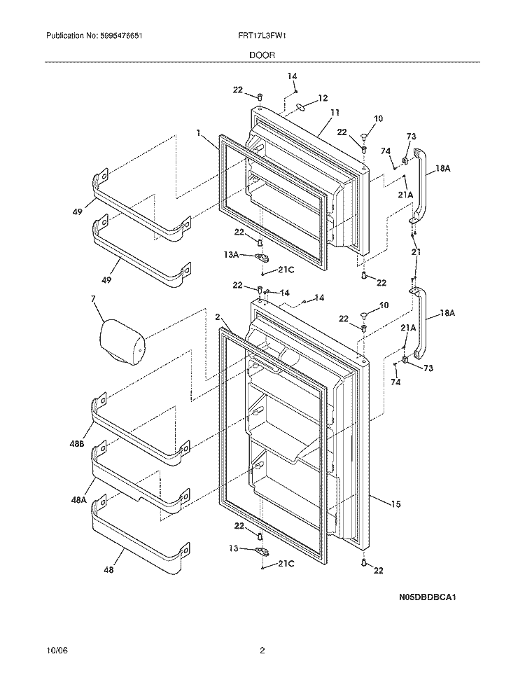 DOOR Diagram and Parts List for FRT17L3FW1  Frigidaire Refrigerator