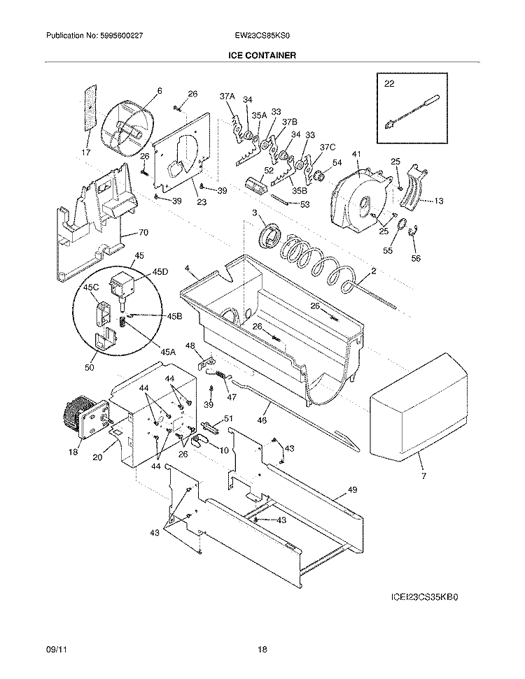 ICE CONTAINER Diagram and Parts List for EW23CS85KS0  Electrolux Refrigerator