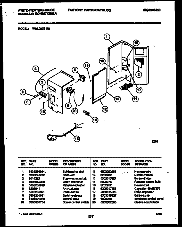 ELECTRICAL PARTS Diagram and Parts List for WAL087S1A1  Frigidaire Air Conditioner