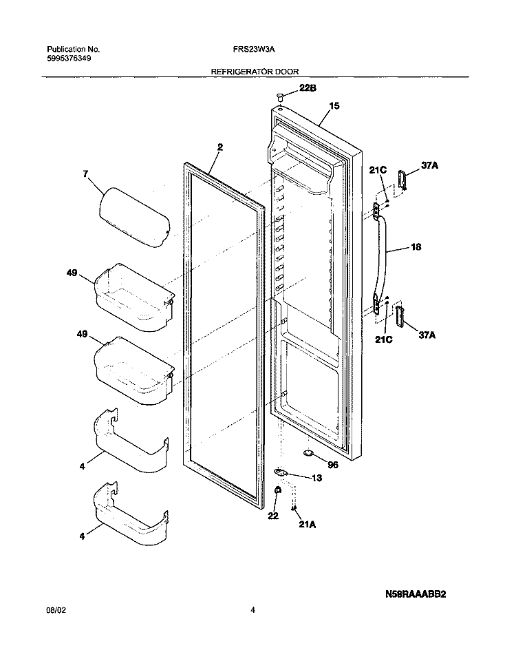 REFRIGERATOR DOOR Diagram and Parts List for FRS23W3AW6  Frigidaire Refrigerator