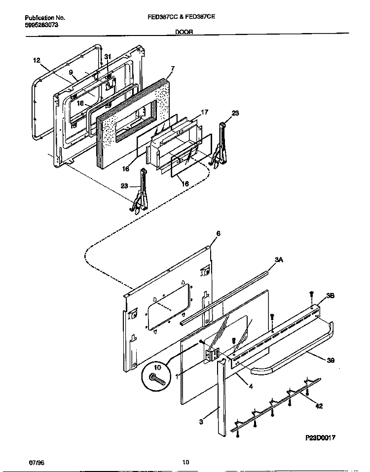 DOOR Diagram and Parts List for FED387CESA  Frigidaire Wall Oven