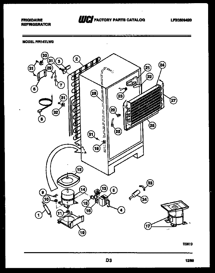 SYSTEM AND AUTOMATIC DEFROST PARTS Diagram and Parts List for FPI14TLL0  Frigidaire Refrigerator