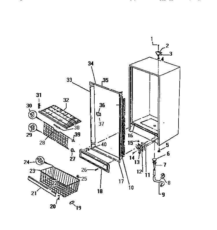 CABINET Diagram and Parts List for FU218ERW1  Frigidaire Freezer