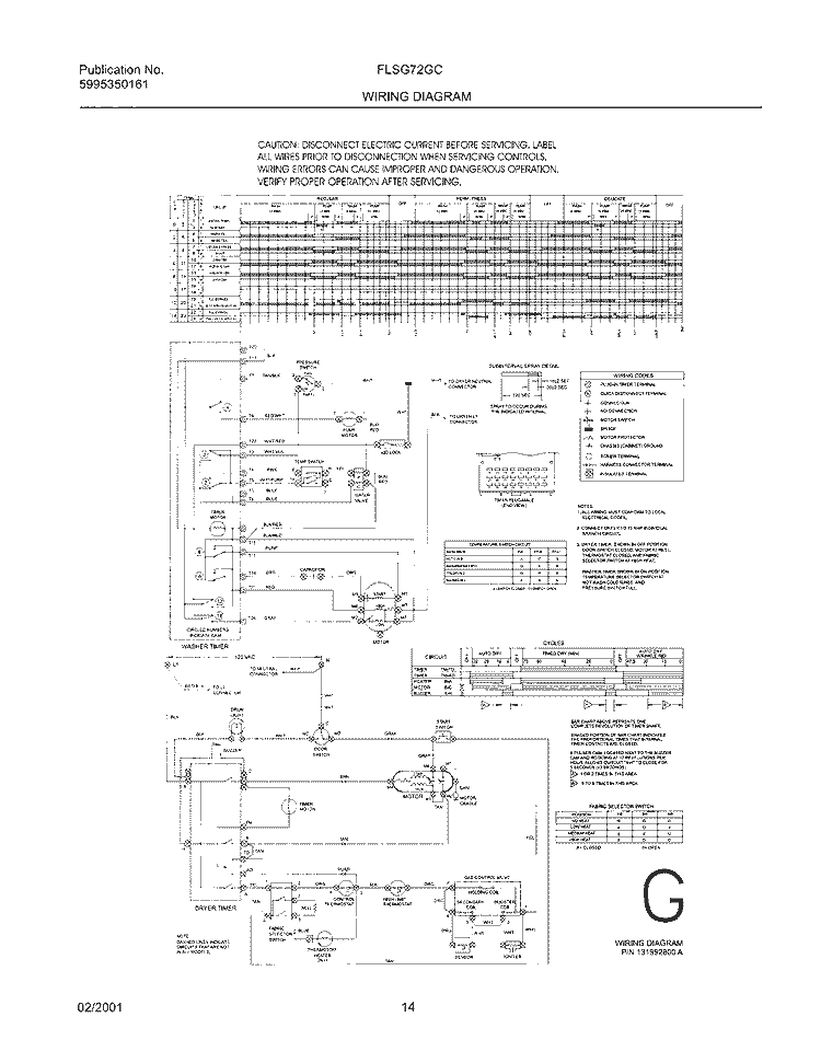 131992800 WIRING DIAGRAM Diagram and Parts List for FLSG72GCTA  Frigidaire Washer Dryer Combo