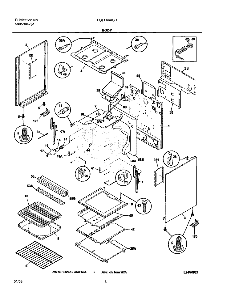 BODY Diagram and Parts List for FGFL66ASD  Frigidaire Range