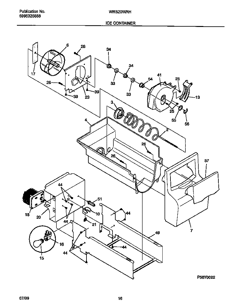 ICE CONTAINER Diagram and Parts List for WRS20WRHD1  Frigidaire Refrigerator