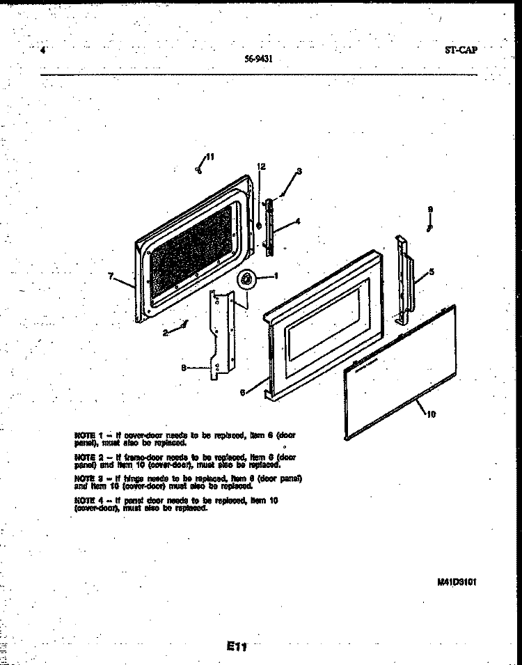 DOOR PARTS Diagram and Parts List for 56-9431-10-02  Tappan Microwave