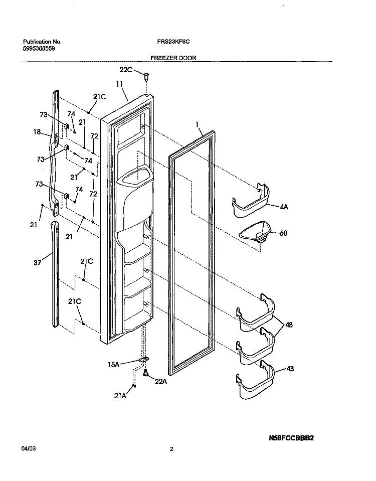 FREEZER DOOR Diagram and Parts List for FRS23KF6CB0  Frigidaire Refrigerator