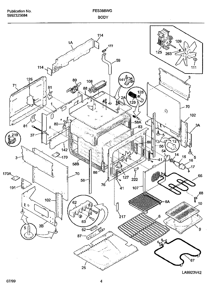 BODY Diagram and Parts List for FES388WGCF  Frigidaire Range