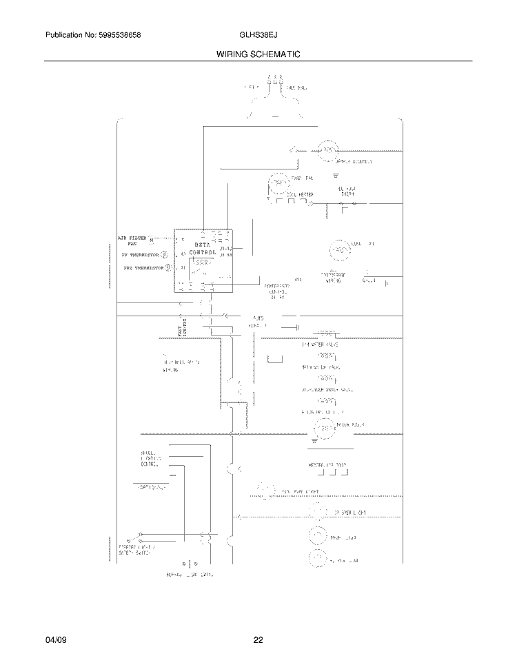 WIRING SCHEMATIC Diagram and Parts List for GLHS38EJB1  Frigidaire Refrigerator