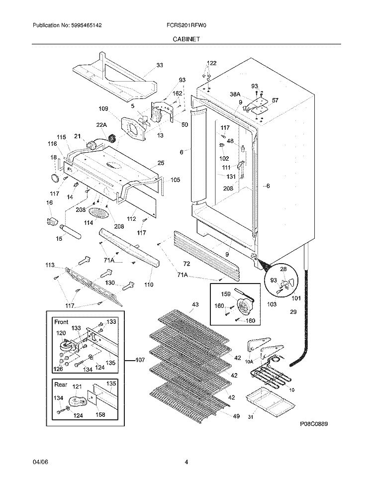 CABINET Diagram and Parts List for FCRS201RFW0  Frigidaire Refrigerator