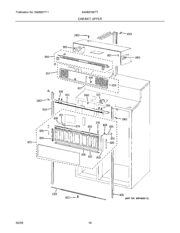 CABINET UPPER Diagram and Parts List for E42BS75ETT  Electrolux Refrigerator