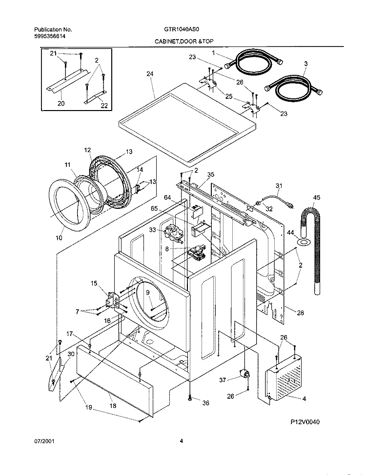 WSHR CAB, DOOR Diagram and Parts List for GTR1040AS0  Gibson Washer
