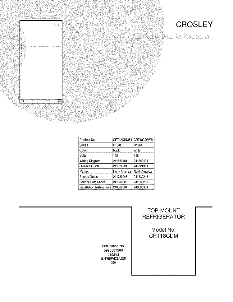 DOOR Diagram and Parts List for CRT18CDMW1  Crosley Refrigerator