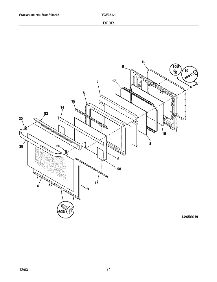 DOOR Diagram and Parts List for TGF364ASF  Tappan Range