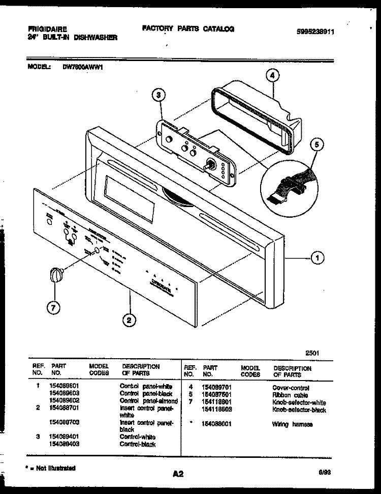 CONSOLE AND CONTROL PARTS Diagram and Parts List for DW7600AWW1  Frigidaire Dishwasher