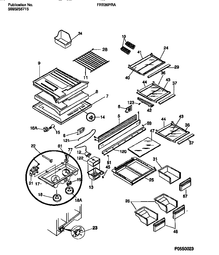 SHELVES, CONTROLS, DIVIDER, MULLION Diagram and Parts List for FRT20PRAD2  Frigidaire Refrigerator