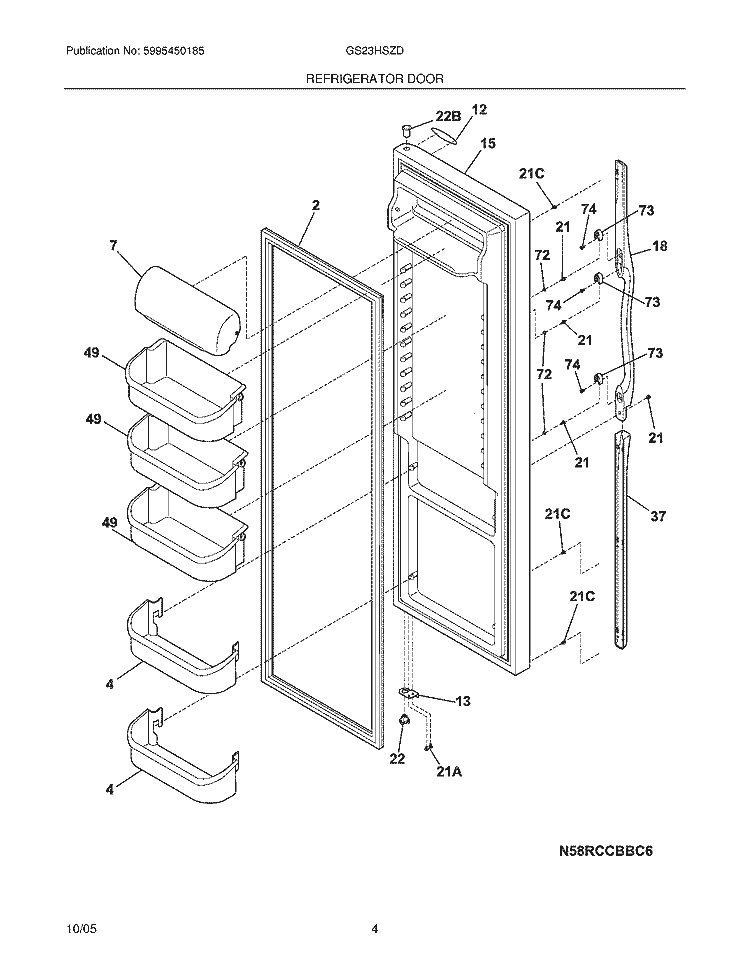 REFRIGERATOR DOOR Diagram and Parts List for GS23HSZDC9  Frigidaire Refrigerator