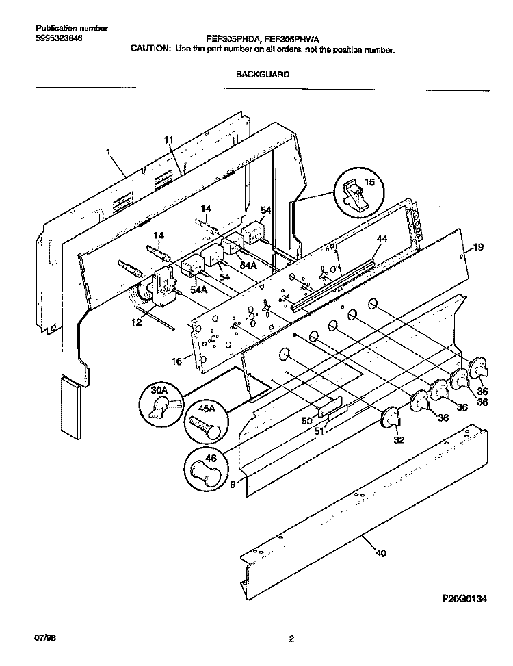 BACKGUARD Diagram and Parts List for FEF305PHDA  Frigidaire Range